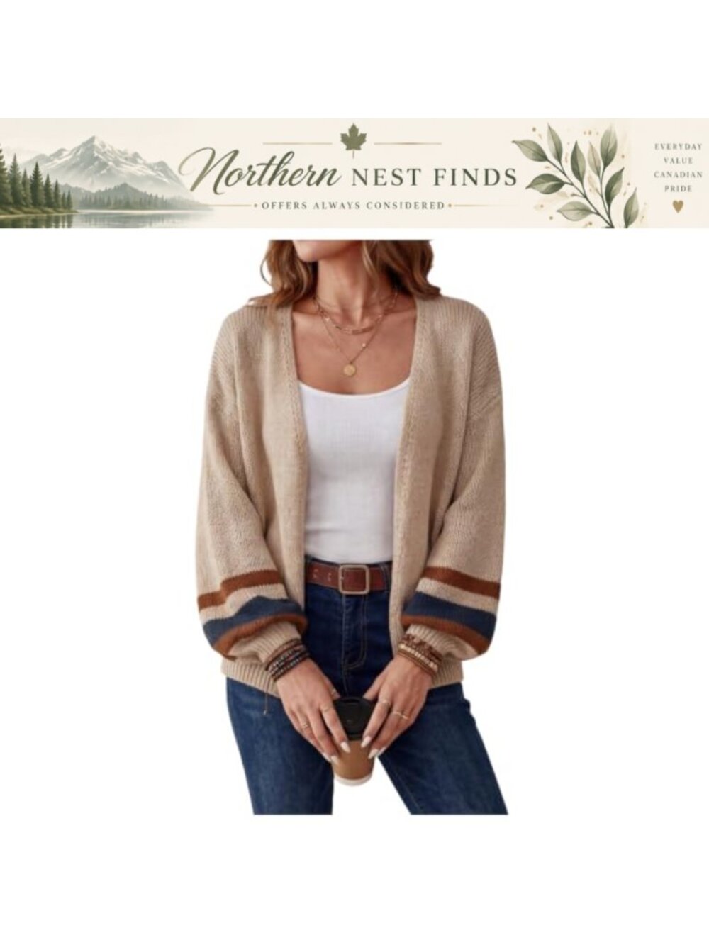 Womens Striped Oversized Cardigan Loose Fit Casual Open Front Jacket